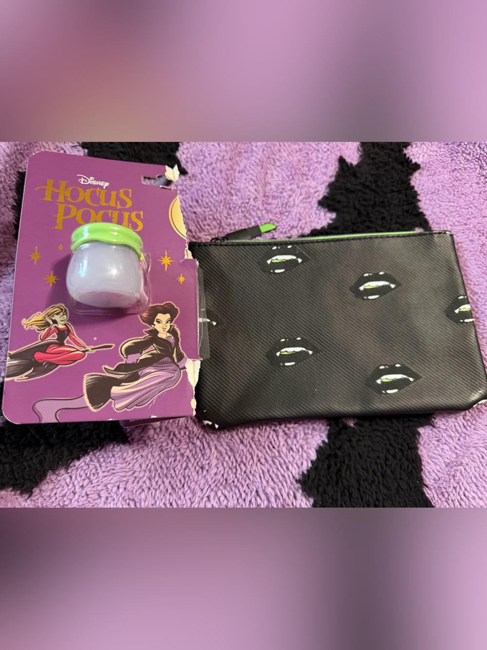 Disney Hocus Pocus Lip Balm in Cinnamon & Vampire makeup bag Halloween Bundle